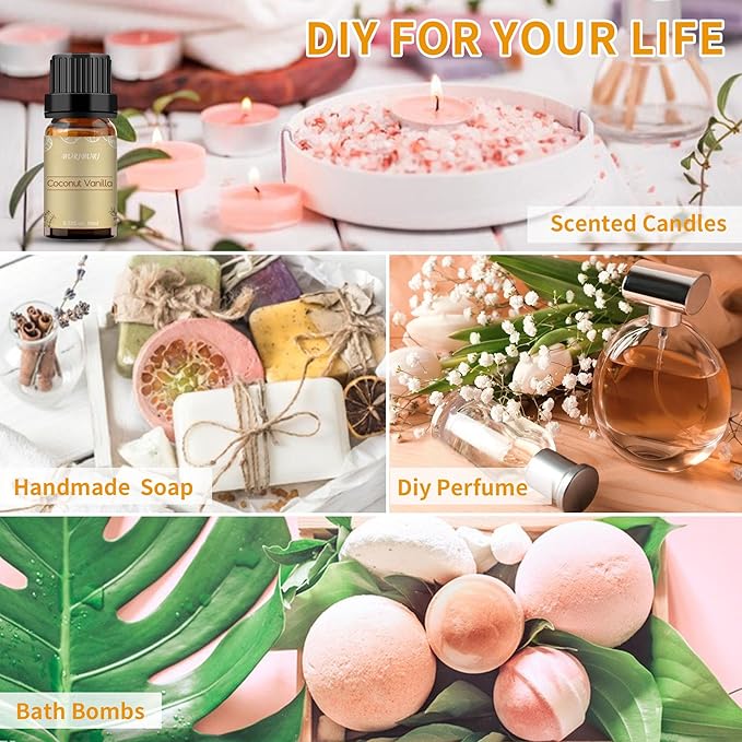 BURIBURI Coconut Vanilla Essential Oil, 10ml Premium Grade Scented Oil Coconut Vanilla Fragrance Oil for Diffuser, Massage, Candle, Soap Making - Bloomnest