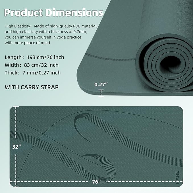 Yoga Mat High Density Exercise Mat, 76"x32"x0.27"Thick Wide & Large Yoga Mat for Women Men, Professional POE Workout Mat for Yoga, Pilates, Fitness & Stretching - Bloomnest