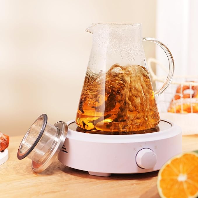 CNGLASS 30.5oz/900ml Glass Teapot Stovetop Safe,One-Touch Clear Tea Kettle,Blooming and Loose Leaf Tea Maker - Bloomnest