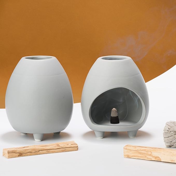 Palo Santo Holder Burner, Handcrafted Ceramic Incense Holder Burner and Ash Catcher for Palo Santo Sticks or sage Bundles, Smudge Bowl, Meditation Home Decor (Gray) - Bloomnest