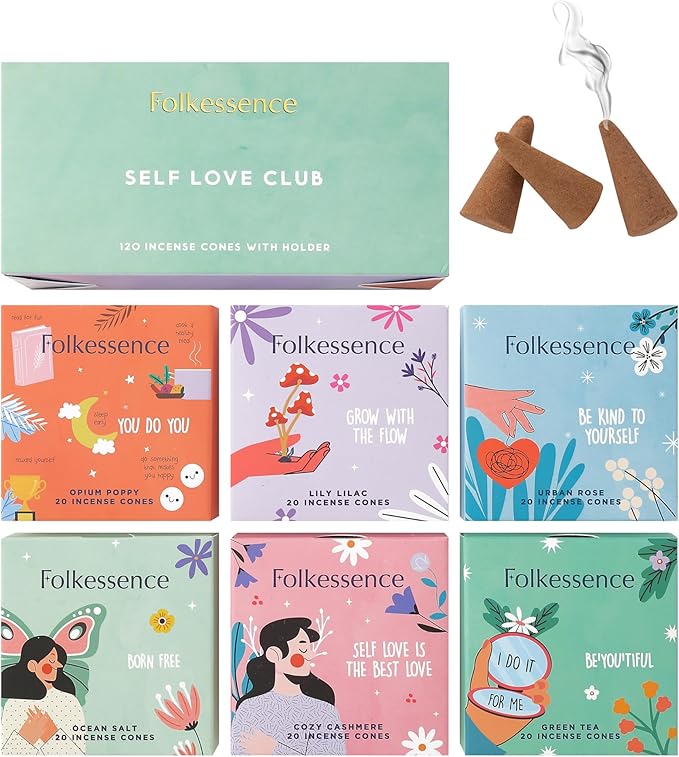 Folkulture Incense Cones (120 Cones) | Set of 6 Premium Insence Cones for Room Fragrance, Aromatherapy Gifts | No Charcoal, Organic, Non Toxic Green Tea, Rose Inscents-Cones FOLKULTURE