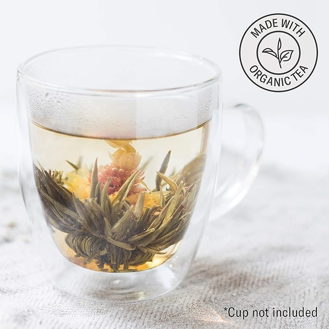 Numi Organic Tea Dancing Leaves Flowering Tea Gift Set, 5 Tea Blossoms with 16 Ounce Glass Teapot (Packaging May Vary) - Bloomnest