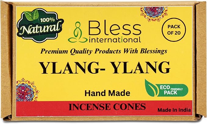 Bless International YLANG-YLANG 100%-Natural-Incense-Cones Handmade-Hand-Dipped Organic-Chemicals-Free for-Purification-Relaxation-Positivity-Yoga-Meditation The-Best-scents (20 Count) BlessInternational