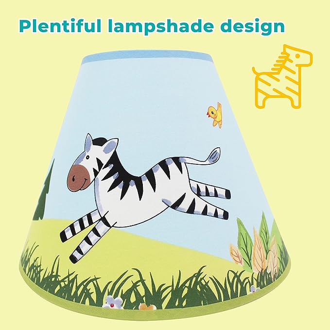 Fantasy Fields - Sunny Safari Animals Thematic Kids Table Lamp, for Girls & Boys Rooms with Printed Zebra Lampshade & Sculpted Monkey, Giraffe, & Tiger Base, Jungle Lamp for Nurseries & Baby Rooms - Bloomnest