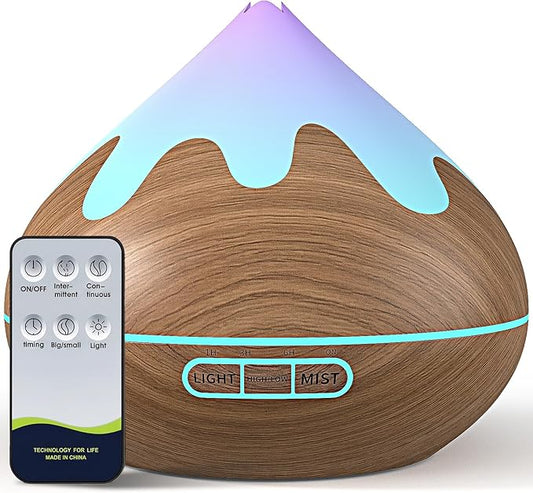 500ML Essential Oil Diffuser, Ultrasonic Aromatherapy Diffuser with Remote Control, Air Diffusers for Home Office Room, Fragrance Aroma Diffuser with 7 Color LED & 2 Mist Mode, Mocha Brown - Bloomnest