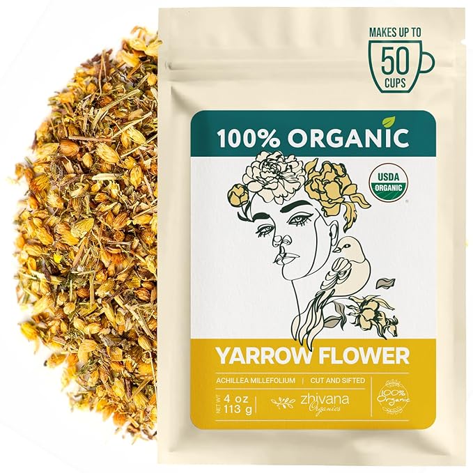 Yarrow Flower Tea Organic (4oz.)- Dried Yarrow Herb Loose Leaf - Herbal Tea to Support Healthy Immune Function & Relaxation - Bloomnest