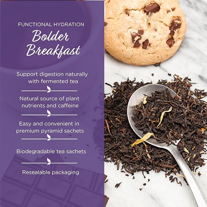 The Tea Spot Bolder Breakfast Tea with Dark Chocolate Flavoring | Blend of Black Tea, Pu’erh Tea, Calendula Flowers, Sunflower Petals, and Chocolate Flavoring | 15 Tea Bags - Bloomnest