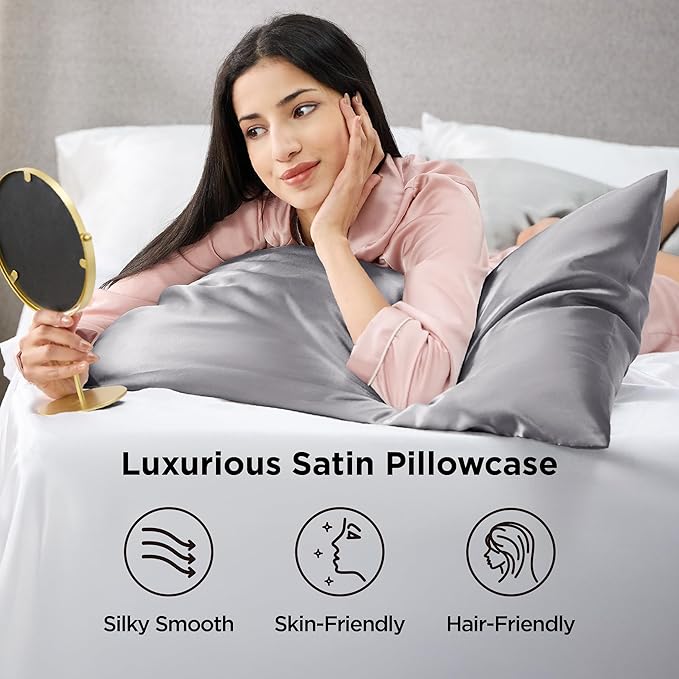 Bedsure King Size Satin Pillowcase Set of 2 - Dark Grey Pillow Covers for Hair and Skin with Envelope Closure, Similar to Silk Pillow Cases, Gifts for Women Men, 20x36 Inches, 2pcs - Bloomnest