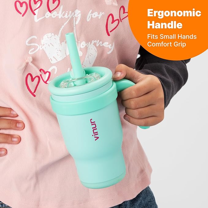 VINUR Kids Insulated Tumbler with Handle 17 oz Stainless Steel Double Wall Vacuum Water Tumbler Cup with Lid and Straw, Gifts for Girls (Teal) - Bloomnest