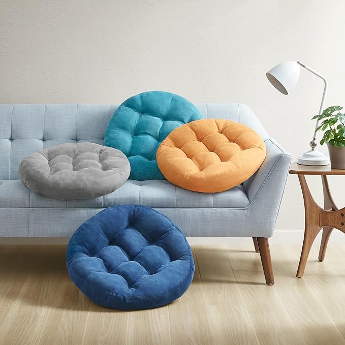 Degrees of Comfort Floor Cushion Pillow, Round Large Pillows Seating for Adults, Tufted Corduroy Floor Cushions for Living Room Tatami, Navy Blue, 22 Inch Single, 1 Count (Pack of 1) - Bloomnest