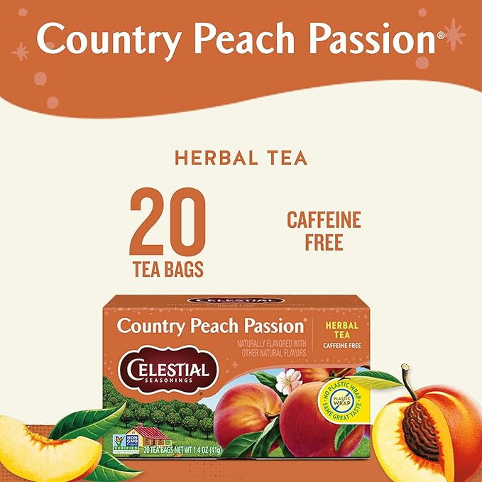 Celestial Seasonings Country Peach Passion Herbal Tea, 20 Tea Bags Box (Pack of 2) - Bloomnest