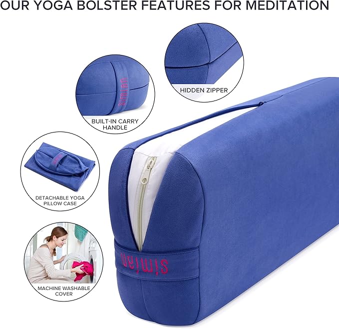 Simian Premium Meditation Bolster - Rectangular Support Cushion with Velvet Cover, Washable, for Restorative & Yin Yoga