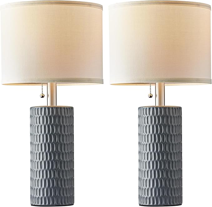 Table Lamps for Living Room Set of 2, Ceramic Table Lamps for Bedroom, 20" Modern Lamps for Night Stands, Grey - Bloomnest
