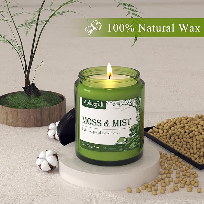 Soy Candles for Home Scented,Fall Candle 4oz 20 Hours Burn Moss & Mist Aromatherapy Candle Gift for Stress Relief, Meditation, Yoga, Relaxing SPA, Reusable Jar for Women Men - Bloomnest