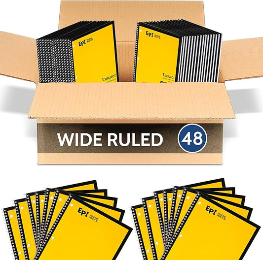 EPI Spiral Notebook | Wide - 70 Sheets, Durable Spiral Binding | 10.5 x 8 in | Classroom Supplies | School, Office, Note Taking, Journaling - 48 Pack - Bloomnest