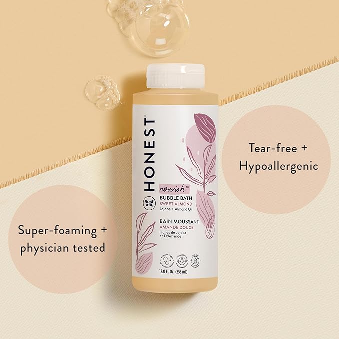 The Honest Company Foaming Bubble Bath Gentle for Baby Naturally Derived Tear-free Hypoallergenic Sweet Almond Nourish 12 fl oz - Bloomnest