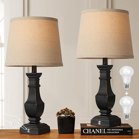 ROTTOGOON Dimmable Table Lamps Set of 2, Rustic Farmhouse Table Lamps for Living Room Bedroom, Bedside Desk Lamps for end Tables, Touch Lamps for nightstand, 9W Bulbs Included, 22", Black - Bloomnest