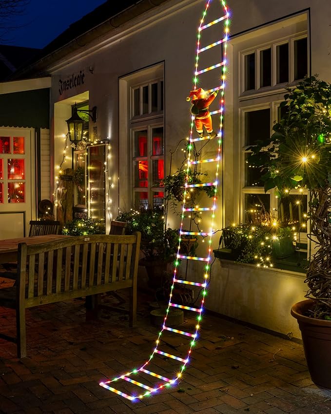 Toodour LED Christmas Lights - 10ft Christmas Decorative Ladder Lights with Santa Claus, Xmas Decorations Light for Indoor Outdoor, Window, Garden, Home, Wall, Xmas Tree Decor - Multicolor - Bloomnest