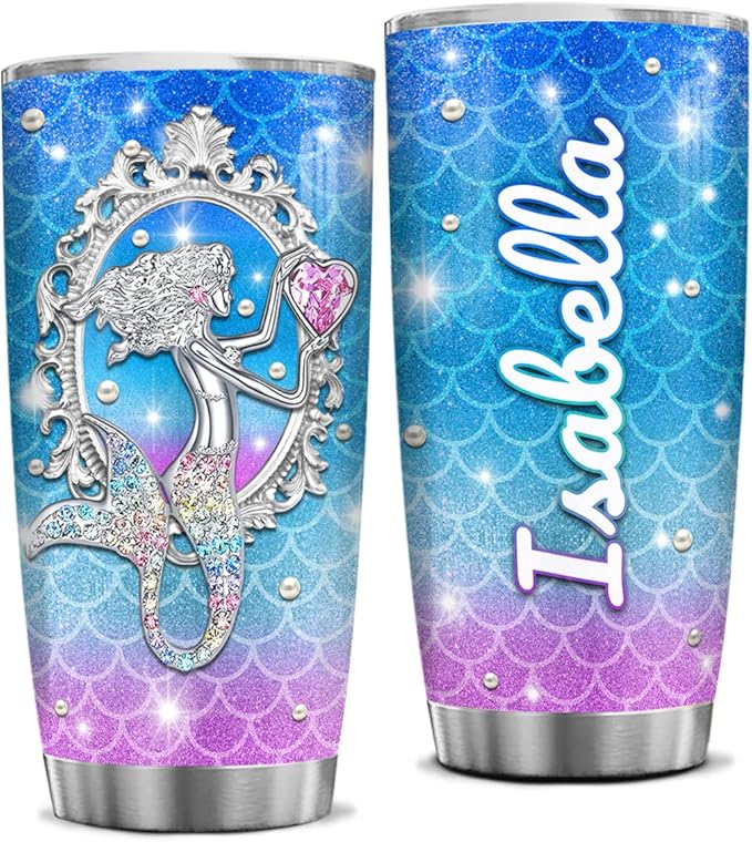 winorax Mermaid Gifts For Women Girls Personalized Mermaids Tumblers Jewelry Drawing Stainless Steel Insulated Coffee Mug Cup With Lid 20oz 30oz Birthday Christmas Mothers Day Custom Tumbler Gift - Bloomnest