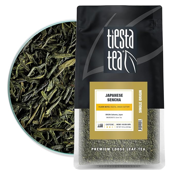 Tiesta Tea - Japanese Sencha Tea, Loose Leaf, Single Origin Premium Sencha Green Blend, Pure Unblended Medium Caffeinated Blend, Make Hot or Iced & Up to 200 Cups, 16oz Resealable Bulk Pouch - Bloomnest
