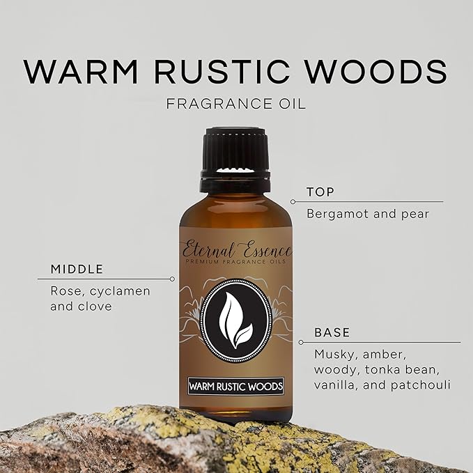 Eternal Essence Oils Warm Rustic Woods 30ml Premium Fragrance Oil - for Candle, Soap Making, Aromatherapy, Diffusers, Home Care, & Humidifiers EternalEssenceOils