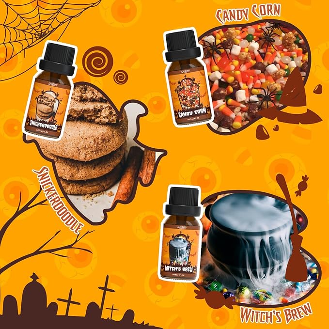 SALUBRITO Halloween Fragrance Oils Set, Funny Essential Oils Gift Set for Diffuser, Candle, Soap Making Scents, Pumpkin Pie, Spiced Cider, Caramel Apples, Candy Corn, Snickerdoodle, Witch's Brew - Bloomnest
