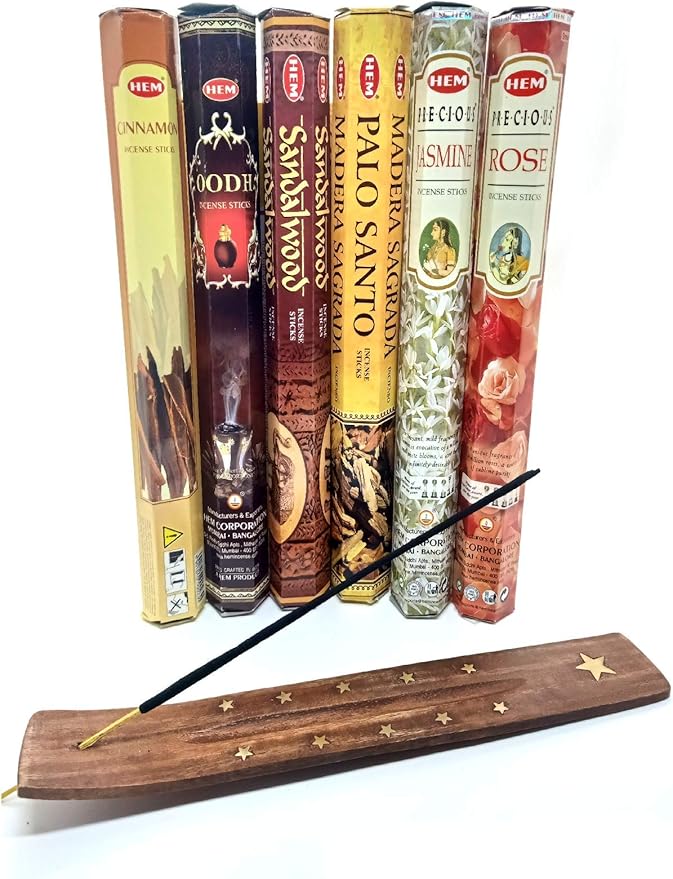 HEM Incense Sticks Variety Pack- (6 Types, 120 Scent Sticks) | Palo Santo Incense Sticks, Cinnamon Incense, Sandalwood Incense, Oud Incense, Rose Incense & Jasmine Incense Sticks