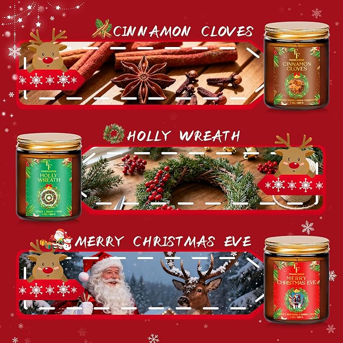 Christmas Candles Set, Scented Candles for Home, 6 Pack Holiday Natural Soy Candles, Christmas Gifts for Women Men, Winter Fragrance of Cedar/Cookies/Cider/Cinnamon/Wreath/Christmas Eve - Bloomnest