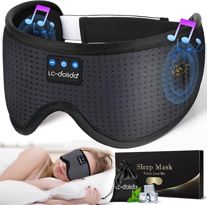 LC-dolida Sleep Headphones, Sleep Mask Bluetooth Wireless Music Eye Mask, Sleeping Headphones for Side Sleepers Sleep Mask with Bluetooth Headphones Ultra-Thin Stereo Speakers Perfect for Sleeping - Bloomnest