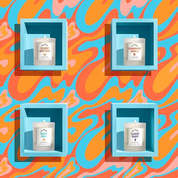 Homesick – Olipop Candle Variety 4-Pack – 1.85 oz Each Premium Scented Candles with Organic Cotton Wick, Natural Soy Wax Candle in Reusable Glass Jars, Wedding & Engagement Gifts for Couples - Bloomnest