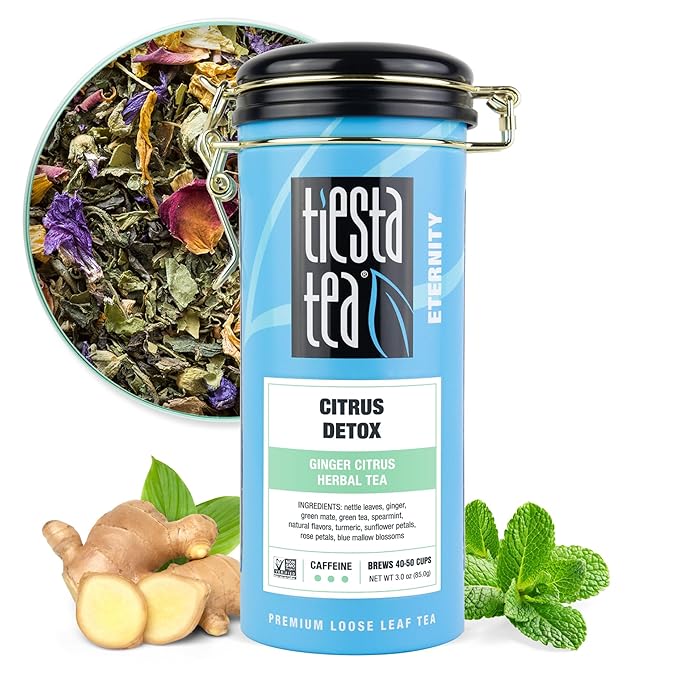 Tiesta Tea - Ginger Citrus Herbal Loose Leaf Tea, Lemon Ginger with Mint and Chamomile, Caffeine-Free, Hot or Iced, Refillable Tin, Makes Up to 50 Cups, 3 Ounce - Bloomnest