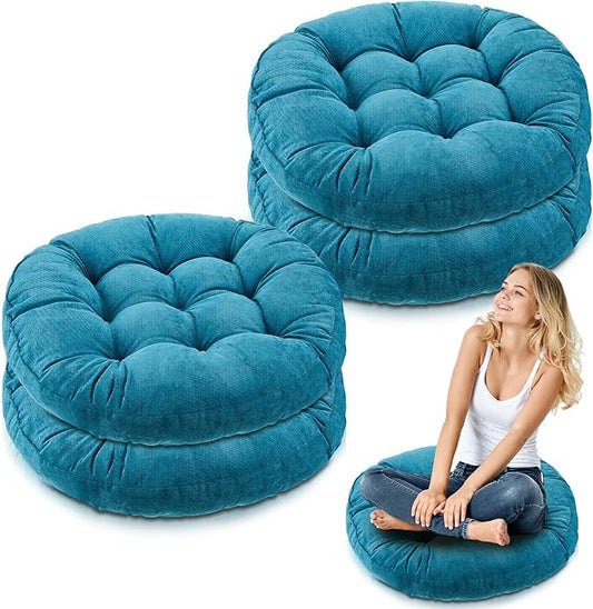 Jerify Floor Pillow Cushions 22 x 22 Inch Round Square Large Meditation Floor Pillow for Classroom Adult Meditation Picnic Party Cushion for Seating Gift Christmas(Round,Aquamarine,4 Pcs) - Bloomnest