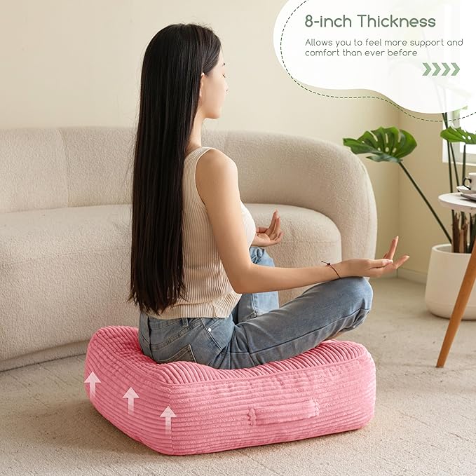 8" Washable Floor Pillow Cushion for Adults, Meditation Cushion Pillow, Large Square Floor Sitting, Removable Tufted Corduroy Cover, for Tatami Living Room or Yoga, 22x22 Inch, Machine Washable - Bloomnest