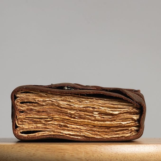 LEATHER VILLAGE Leather Bound Vintage Journal for Women & Men - 7"X5"(A7), Rustic Mocha Brown, 200 Pages of Handmade Deckle Edges Watercolor Paper - Antique Lock Closure - Book of Shadow - Bloomnest