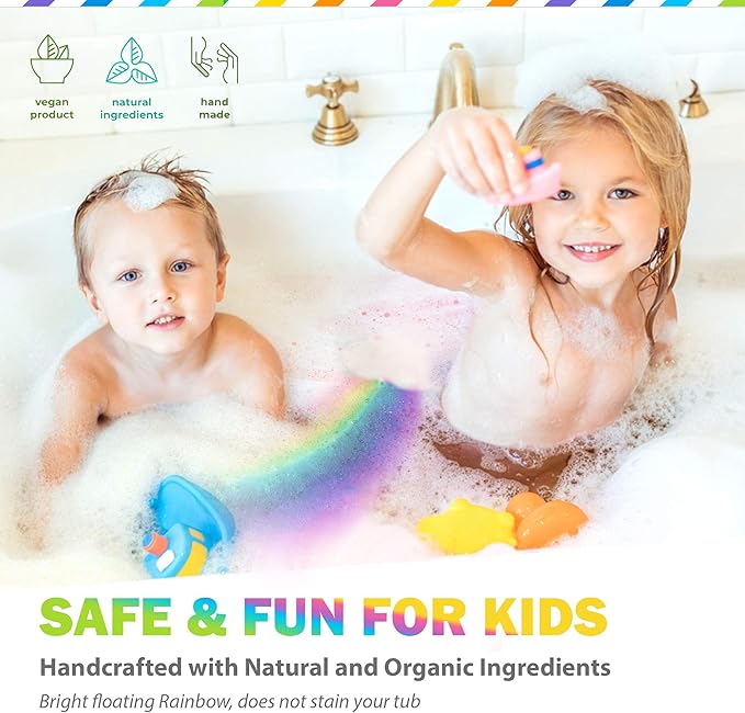 Bath Bombs for Kids - Natural Magic Rainbow BathBombs with Organic Ingredients, Moisturizing, Vibrant Colors & Rich Bubbles, Cloud Bath Bombs, Stocking Stuffers, Christmas Gifts for Kids, Girls, Boys - Bloomnest