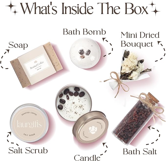 Spa Gift Basket for Women – Small Coffee Scented Candle Set with Bath Bomb & Salt Scrub | Handmade Spa Box Present, Birthday & Housewarming Gift for Her - Bloomnest