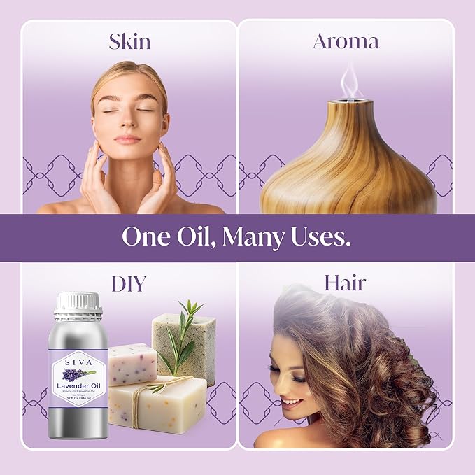 Siva Lavender Essential Oil – 32 Fl Oz – 100% Natural Lavender Oil - for Diffuser, Hair Care, Face, Skin Care, Aromatherapy, Scalp and Body Massage, Soap and Candle Making SIVAOrganics