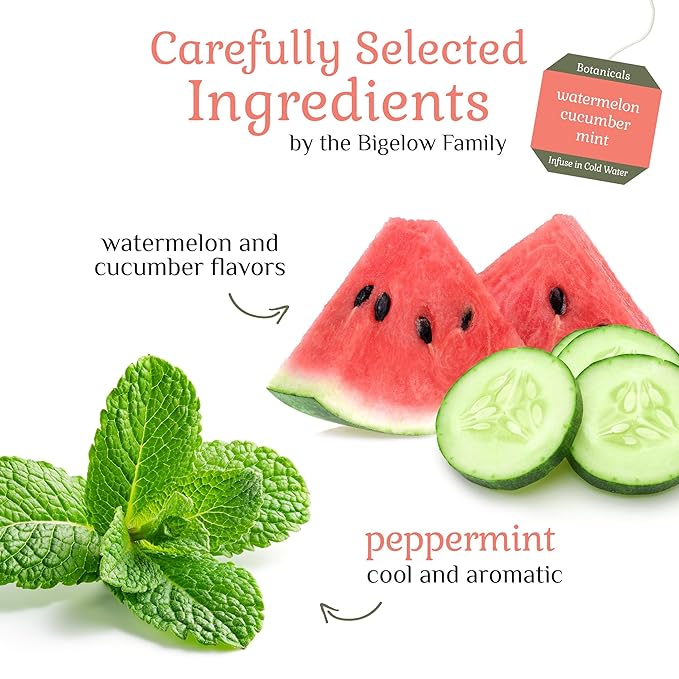 Bigelow Botanicals Cold Water Infusion Watermelon Cucumber Mint, Caffeine Free Herbal Tea with Watermelon, Cucumber and Mint Flavor, 18 Count Box (Pack of 6), 108 Total Tea Bags - Bloomnest