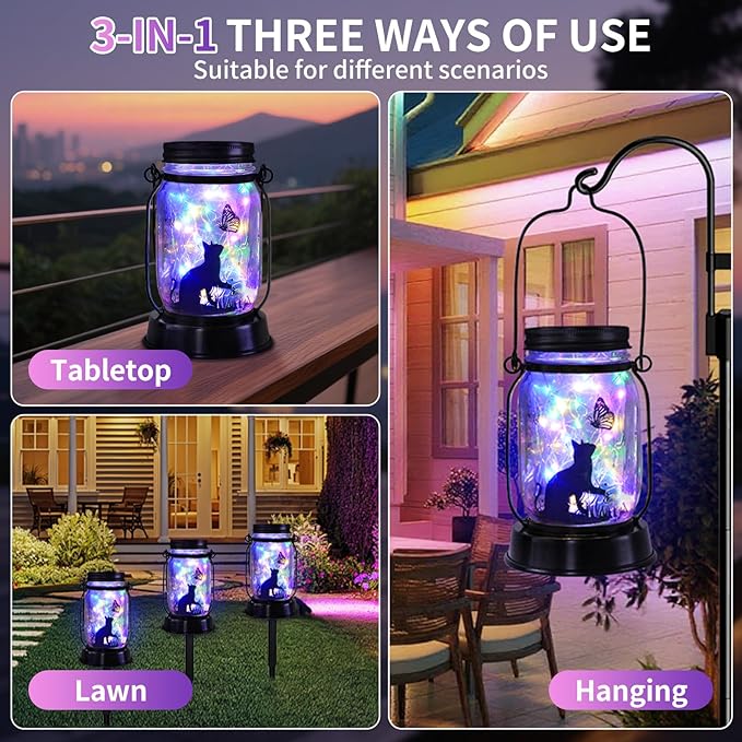 Cat Gifts for Women/Men Cat Solar Lanterns Kitty Mom Birthday Kitty Lovers Lantern Pet Loss Pet Memorial Lights Solar Garden Decoration for Yard, Patio,Backyard,Porch Torches - Bloomnest