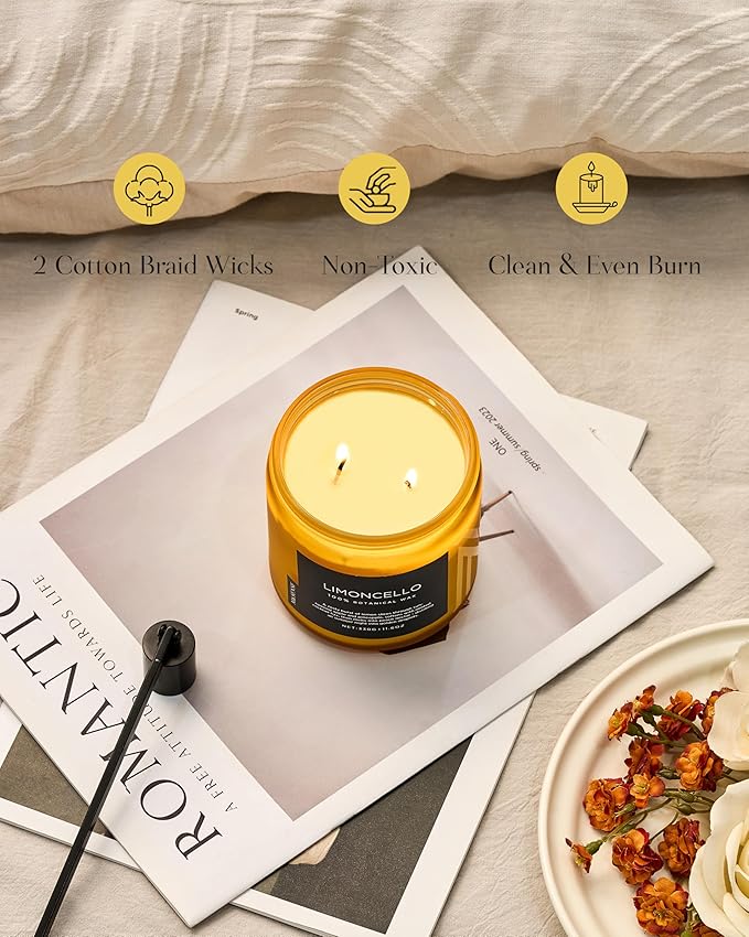 M&SENSE Limocello Scented Candle - 11.6oz Natural Soy Wax Non Toxic 70-Hour Slow Burning 2-Wick Lemon Highly Scent for Home Decor, Summer Candle for Yoga Spa & Meditation & Relaxing Gift - Bloomnest