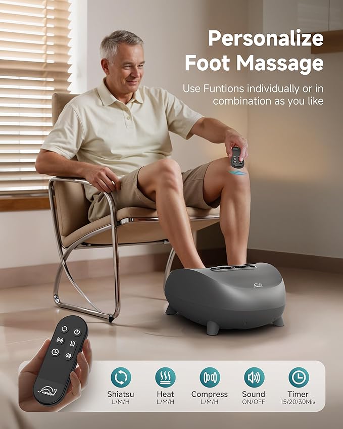 Snailax Foot Massager with Heat and Compression, Shiatsu Foot Massager for Neuropathy and Plantar Fasciitis, Deep Kneading, Rolling, Remote Control, Fits up to Size 14, Gifts - Bloomnest