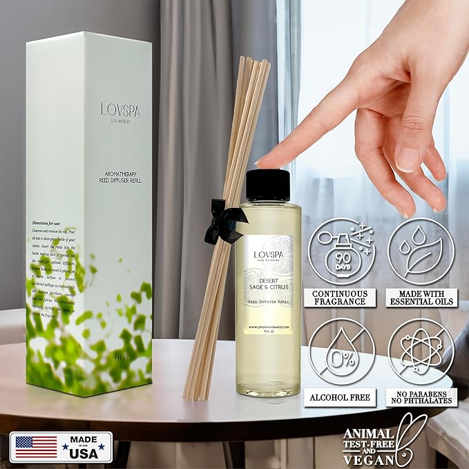 LOVSPA Sage & Citrus Diffuser Oil - Luxury Essential Oils for Diffuser Refill & Air Freshener Room Spray - Long-Lasting & Natural Home Fragrance, Scented Oil for Diffusers, USA Made, 4oz - Bloomnest
