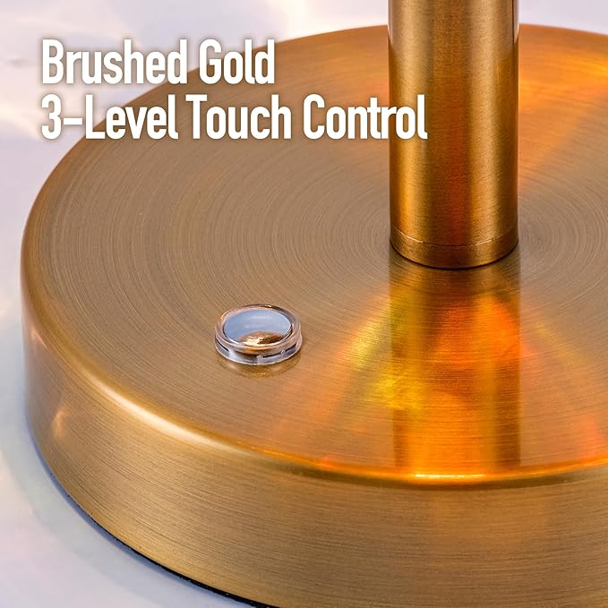 Touch Control Hammered Glass Table Lamp Brass Gold Portable Dimmable Brightness Small Nightstand Light 3-Way Stepless Dimming Bedside Bedroom Living Room (Colorful Amber Glass & Gold) - Bloomnest