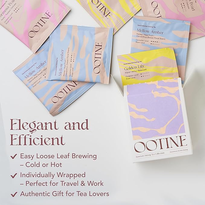 OOTINE Oolong Tea Bags – Taiwan Tea Loose Leaf Gift Set (3 Flavors, 9 Pyramid Sachets), Individually Wrapped, Handcrafted, Single-Origin Taiwanese Oolong, Multiple Infusions - Bloomnest
