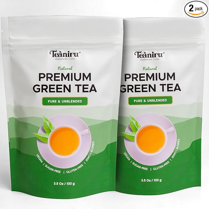 Teaniru Premium Whole Leaf Green Tea - 3.5 oz (Pack of 2) | 100+ Cups | 100% Natural And Single Origin | Antioxidant-rich Unblended Green Tea Leaves in Resealable Pouch - Bloomnest