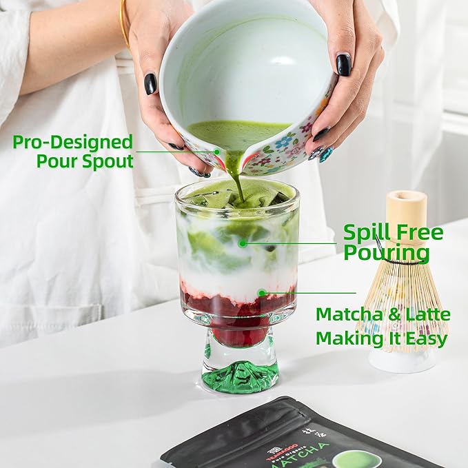 TEANAGOO Matcha Whisk Set,7 Pcs Matcha Set White,Ceremony Matcha Kit,Matcha Tea Set for Making Latte,Ceramic Bowl(chawan) whith Spout and Whisk,Gift for Matcha Lovers - Bloomnest