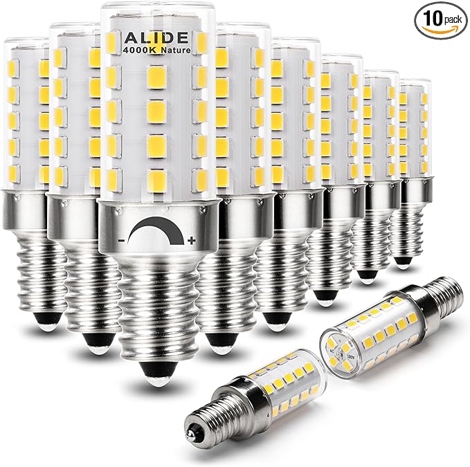 ALIDE E12 4000K Dimmable LED Light Bulb 5W,Replace 40W E12 Halogen Equivalent,T6 Base 120V E12 C7 LED Candelabra Bulbs Natural White for Pendant Chandelier Lighting,450lm,10Pack - Bloomnest