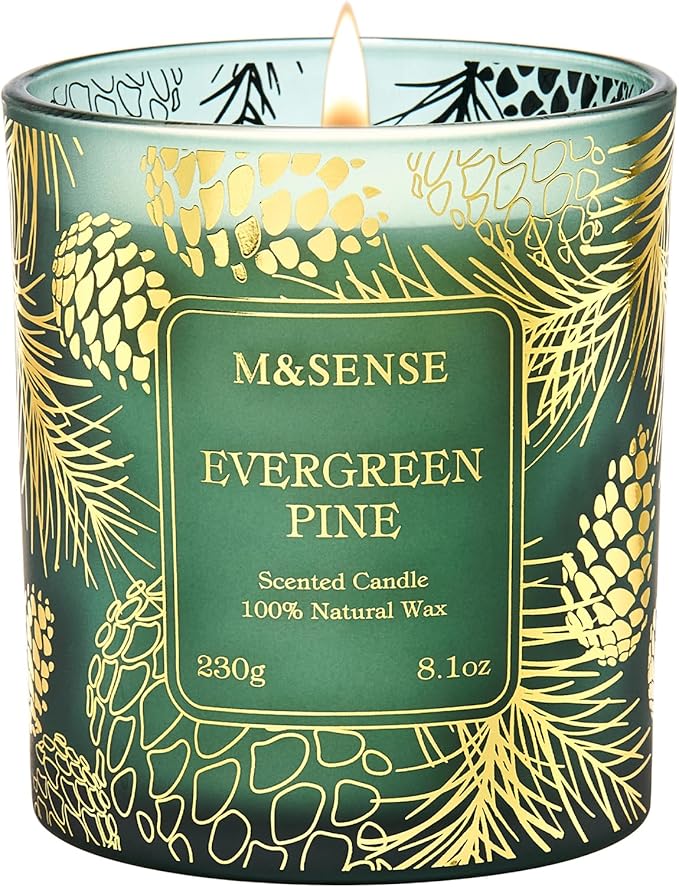 M&SENSE Evergreen Pine Scented Vegan Soy Candles,8.1oz 42-Hour Slow Burning Time,No Toxin Candles for Fall Winter Aromatherapy Calming Home Fragrance,Fall Winter Thanksgiving Christmas Gifts - Bloomnest