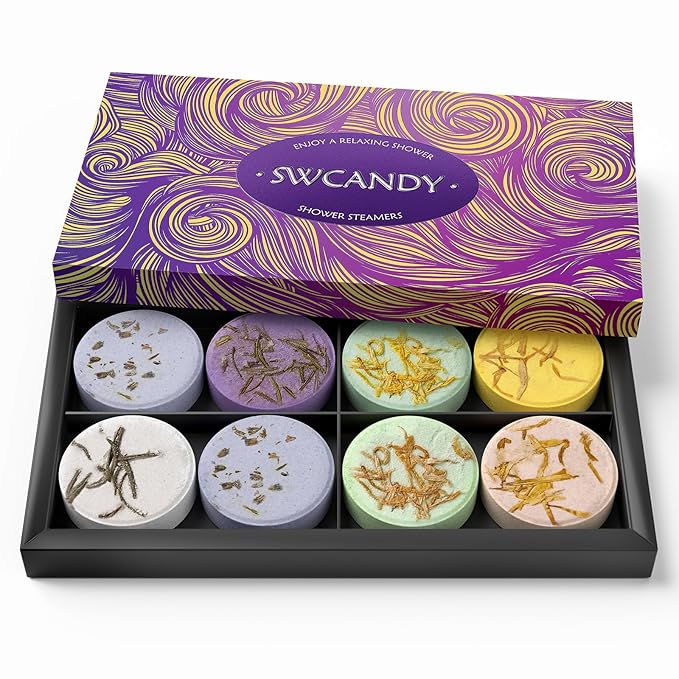 Shower Steamers Aromatherapy Birthday Gifts for Women - SWCANDY 8 Pcs Valentines Day Decorations, Her Mom Adults Men Him Teen Self Care with Natural Essential Oils Relaxation Home SPA Travel Holidays - Bloomnest
