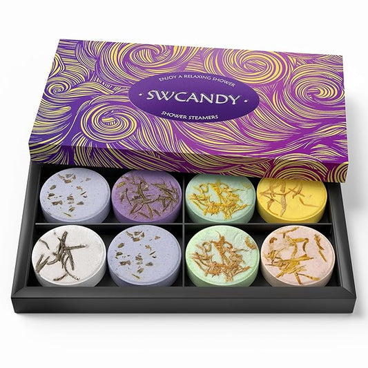 Shower Steamers Aromatherapy Birthday Gifts for Women - SWCANDY 8 Pcs Valentines Day Decorations, Her Mom Adults Men Him Teen Self Care with Natural Essential Oils Relaxation Home SPA Travel Holidays - Bloomnest